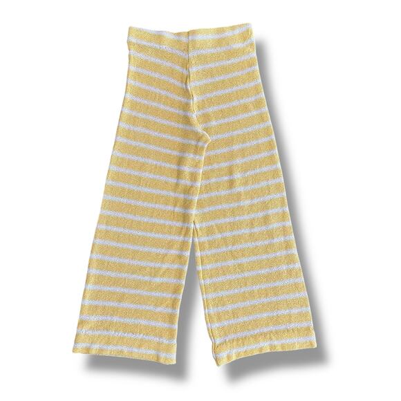 ZARA Knit Wide Leg Pants M Yellow White Striped Cropped Lounge Sweater Knit Boho - Picture 7 of 8